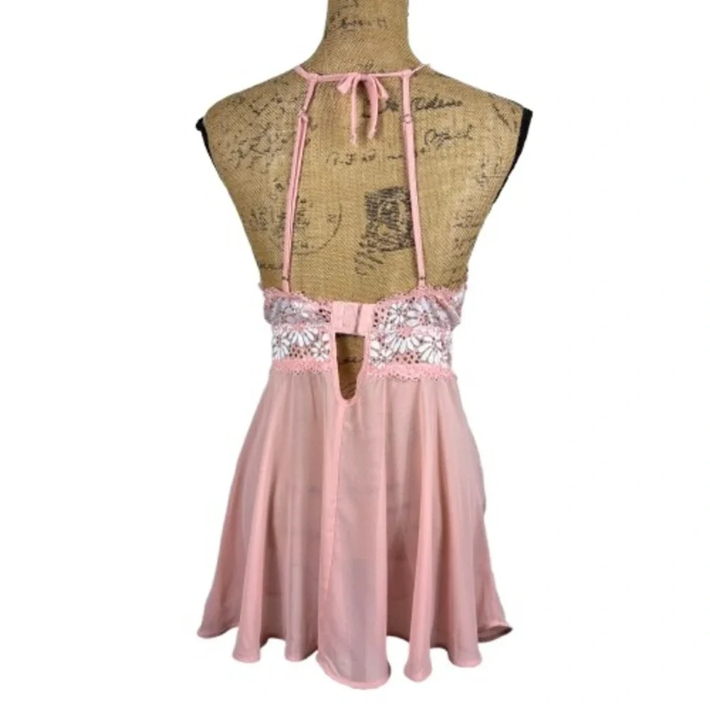 Vintage Seductivewear by Cinema‎ Etoile Chemise Pink Floral Coquette Size Large